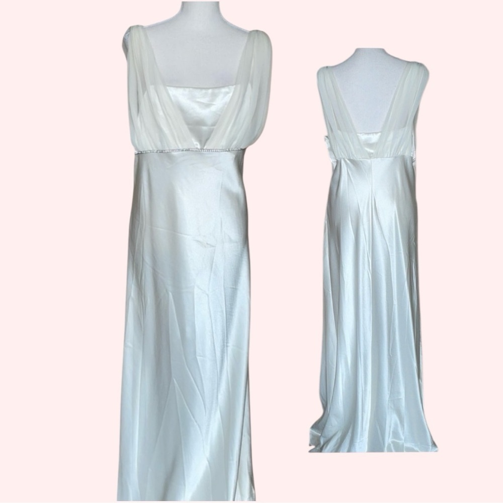 Fiesta Cream Ivory Satin Chiffon Rhinestone Column Formal Prom Bridal Dress XLG - Picture 2 of 14